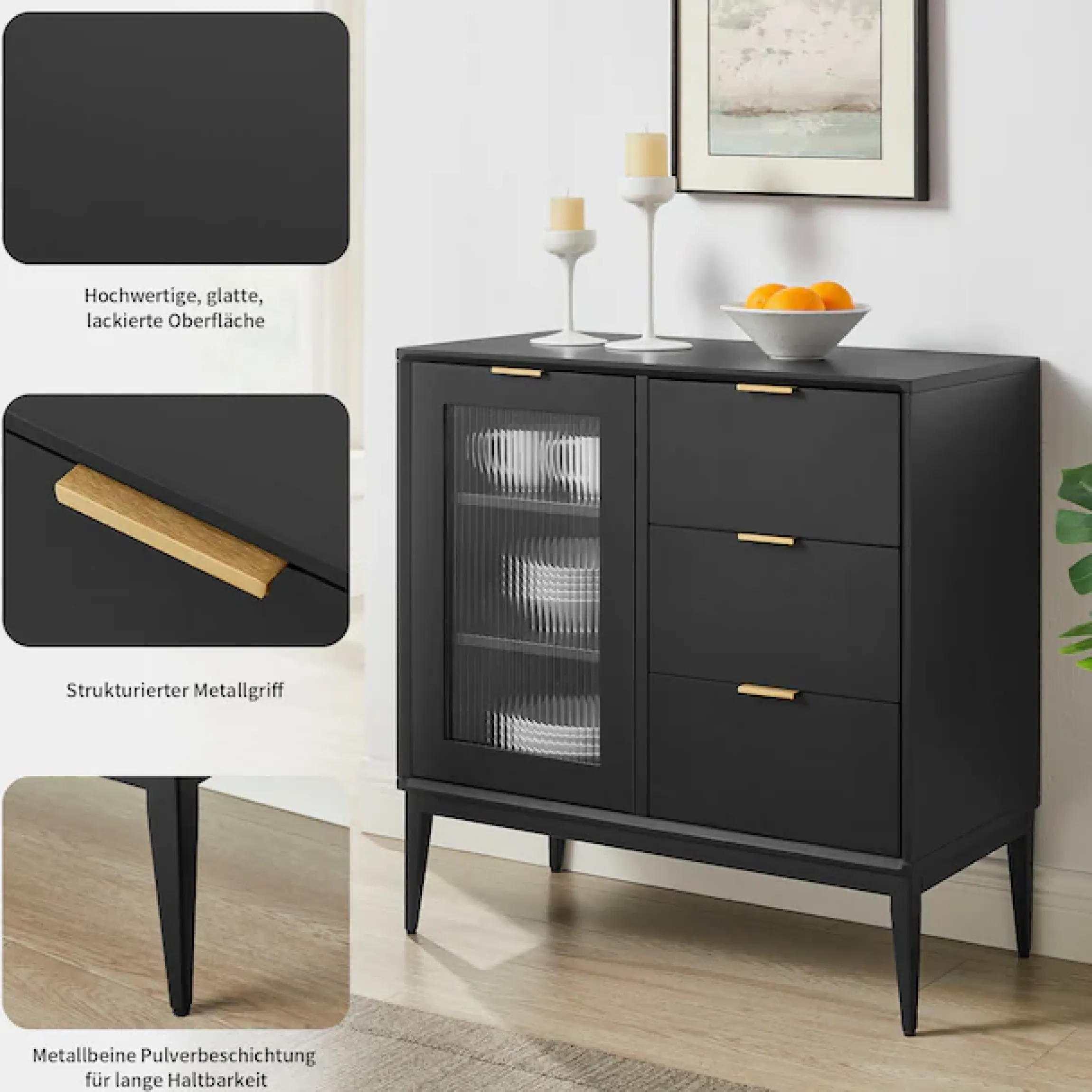 OTTO home Sideboard »Lavisha« FSC-zertifiziertes Holz kombiniert Melamin, verchromten Metallgriffen