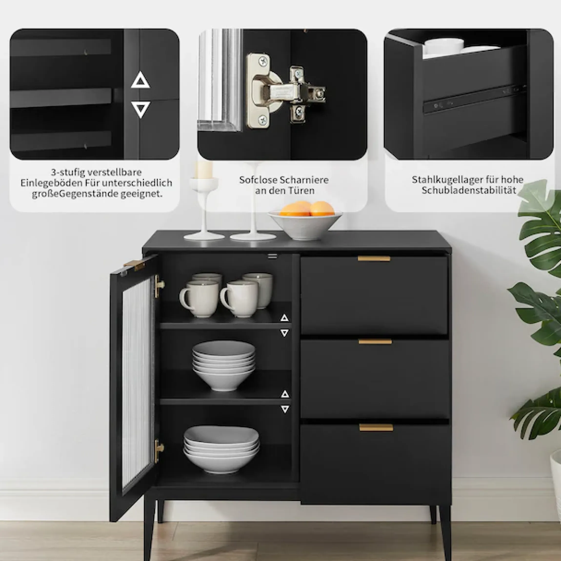 OTTO home Sideboard »Lavisha« FSC-zertifiziertes Holz kombiniert Melamin, verchromten Metallgriffen