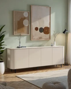 OTTO home Sideboard »Lido, Breite 230 cm mit 4 Türen« Formgebogenes MDF, Stirnseiten mit Rundung, Push-to-open, Metallfüße