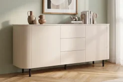 OTTO home Sideboard »Lido, 181 cm breit, 2 Türen, 3 Schubkästen, Kommode, Stauraumschrank« Formgebogenes MDF, Stirnseiten mit Rundung, Push-to-open, Metallfüße