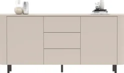 OTTO home Sideboard »Lido, 181 cm breit, 2 Türen, 3 Schubkästen, Kommode, Stauraumschrank« Formgebogenes MDF, Stirnseiten mit Rundung, Push-to-open, Metallfüße