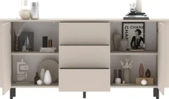 OTTO home Sideboard »Lido, 181 cm breit, 2 Türen, 3 Schubkästen, Kommode, Stauraumschrank« Formgebogenes MDF, Stirnseiten mit Rundung, Push-to-open, Metallfüße