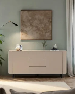 OTTO home Sideboard »Lido, 181 cm breit, 2 Türen, 3 Schubkästen, Kommode, Stauraumschrank« Formgebogenes MDF, Stirnseiten mit Rundung, Push-to-open, Metallfüße