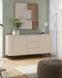 OTTO home Sideboard »Lido, 181 cm breit, 2 Türen, 3 Schubkästen, Kommode, Stauraumschrank« Formgebogenes MDF, Stirnseiten mit Rundung, Push-to-open, Metallfüße
