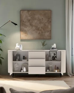 OTTO home Sideboard »Lido, 181 cm breit, 2 Türen, 3 Schubkästen, Kommode, Stauraumschrank« Formgebogenes MDF, Stirnseiten mit Rundung, Push-to-open, Metallfüße