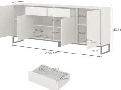 OTTO home Sideboard »Loft, Breite 208,5 cm, grifflose Kommode 4 Türen/2 Schubkästen.« Schubladenschrank mit viel Stauraum, Einlegeböden verstellbar
