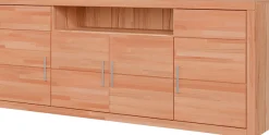 OTTO home Sideboard »Logo,200cm breit,42 cm tief,Fronten Massivholz,11 Fächer« Kernbuche massiv, Holzwerkstoff, 4Türen,11 Fächer,Böden versetzbar
