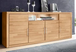 OTTO home Sideboard »Logo,200cm breit,42 cm tief,Fronten Massivholz,11 Fächer« Kernbuche massiv, Holzwerkstoff, 4Türen,11 Fächer,Böden versetzbar
