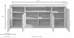 OTTO home Sideboard »Logo,200cm breit,42 cm tief,Fronten Massivholz,11 Fächer« Kernbuche massiv, Holzwerkstoff, 4Türen,11 Fächer,Böden versetzbar
