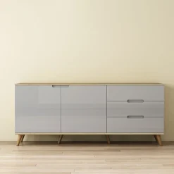 OTTO home Sideboard »Lund« mit glänzenden Fronten, Griffmulden, helles Holzdekor, Breite 180 cm