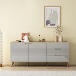 OTTO home Sideboard »Lund« mit glänzenden Fronten, Griffmulden, helles Holzdekor, Breite 180 cm