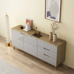 OTTO home Sideboard »Lund« mit glänzenden Fronten, Griffmulden, helles Holzdekor, Breite 180 cm