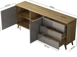 OTTO home Sideboard »Lund« mit glänzenden Fronten, Griffmulden, helles Holzdekor, Breite 180 cm
