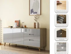 OTTO home Sideboard »Lund« mit glänzenden Fronten, Griffmulden, helles Holzdekor, Breite 180 cm