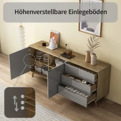 OTTO home Sideboard »Lund« mit glänzenden Fronten, Griffmulden, helles Holzdekor, Breite 180 cm