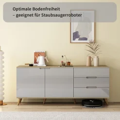 OTTO home Sideboard »Lund« mit glänzenden Fronten, Griffmulden, helles Holzdekor, Breite 180 cm