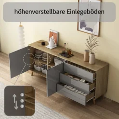 OTTO home Sideboard »Lund« mit glänzenden Fronten, Griffmulden, helles Holzdekor, Breite 180 cm