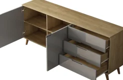 OTTO home Sideboard »Lund« mit glänzenden Fronten, Griffmulden, helles Holzdekor, Breite 180 cm