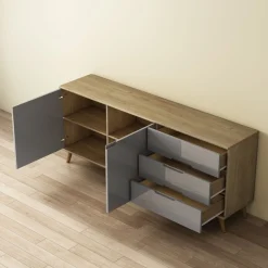 OTTO home Sideboard »Lund« mit glänzenden Fronten, Griffmulden, helles Holzdekor, Breite 180 cm