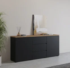 OTTO home Sideboard »Modo, Breite 150 cm, moderne grifflose Kommode 2Türen/3 SK« Schubladenkommode mit viel Stauraum, Einlegeböden verstellbar