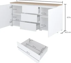 OTTO home Sideboard »Modo, Breite 150 cm, moderne grifflose Kommode 2Türen/3 SK« Schubladenkommode mit viel Stauraum, Einlegeböden verstellbar
