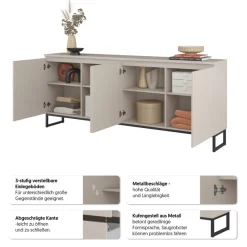 OTTO home Sideboard »Modo II, Breite 200 cm, moderne grifflose Kommode 4Türen« Anrichte mit viel Stauraum, Einlegeböden verstellbar, Metallkufen
