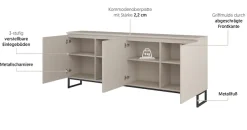 OTTO home Sideboard »Modo II, Breite 200 cm, moderne grifflose Kommode 4Türen« Anrichte mit viel Stauraum, Einlegeböden verstellbar, Metallkufen