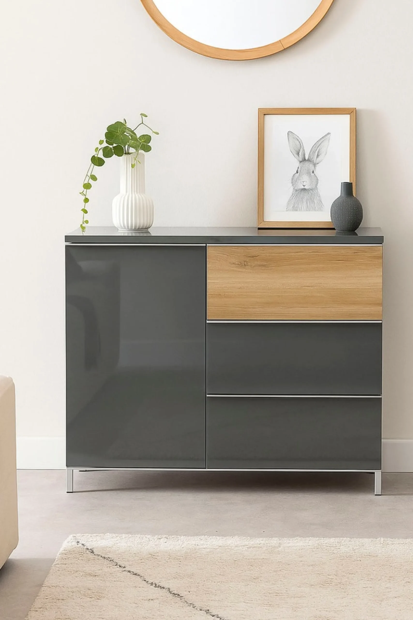 OTTO home Sideboard »Onyx, Kommode mit 3 Schubladen und 1 Tür, UV Lackierung Hochglanz« FSC®-zertifizierter Holzwerkstoff,Kombikommode mit Soft-Close-Funktion, Maße (B/T/H) 106/45/88cm