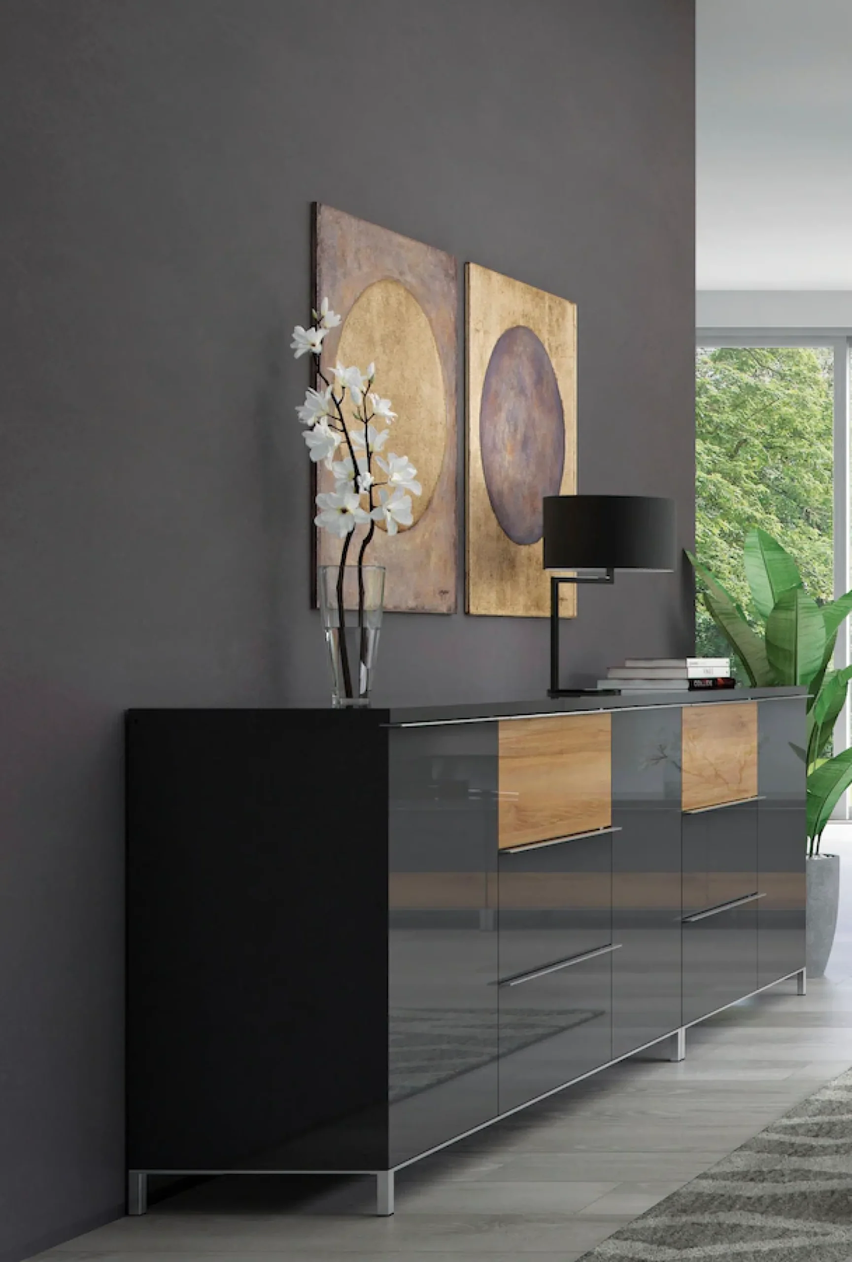 OTTO home Sideboard »Onyx, Kommode mit 3 Schubladen und 1 Tür, UV Lackierung Hochglanz« FSC®-zertifizierter Holzwerkstoff,Kombikommode mit Soft-Close-Funktion, Maße (B/T/H) 106/45/88cm