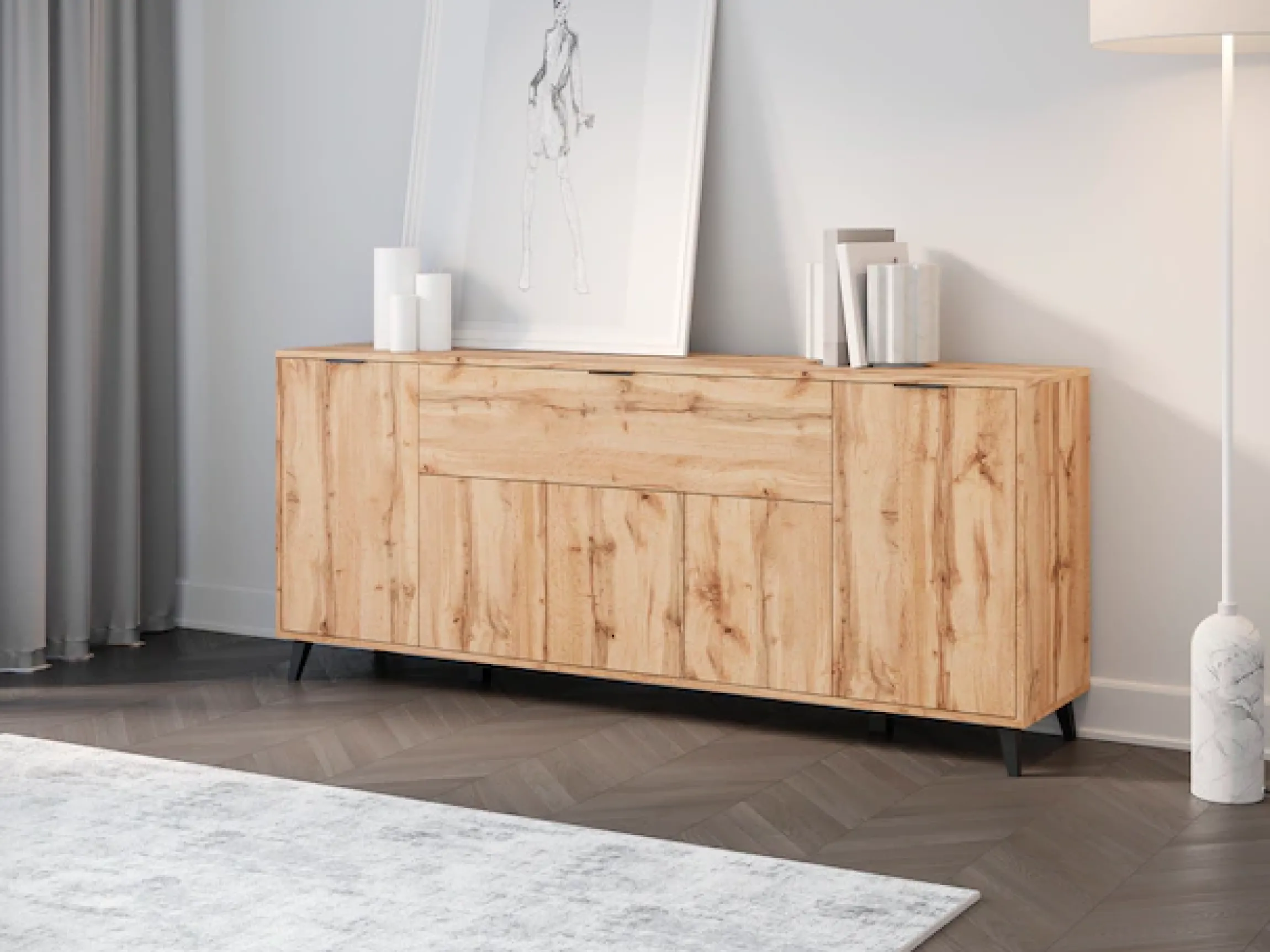 OTTO home Sideboard »OSLO – Modernes Stauraummöbel mit unterschiedlichen Öffnungssystemen« Verstellbare Böden und hohe Füße für mehr Komfort im Alltag