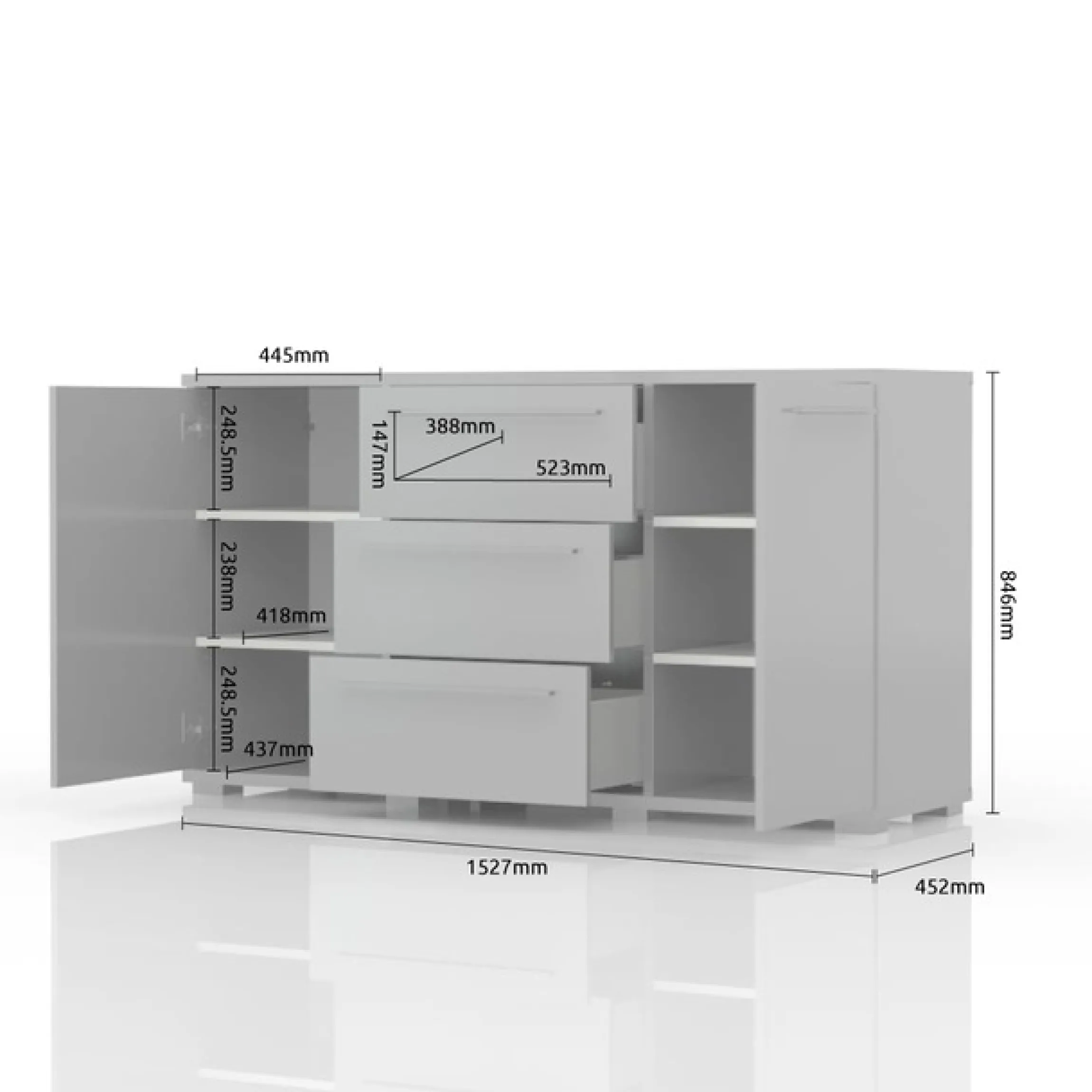 OTTO home Sideboard »Piano, Kombikommode, 2-türig mit 3 Schubladen, 153x45x85cm« UV lackiert, hochglänzend, Soft-Close Funktion,