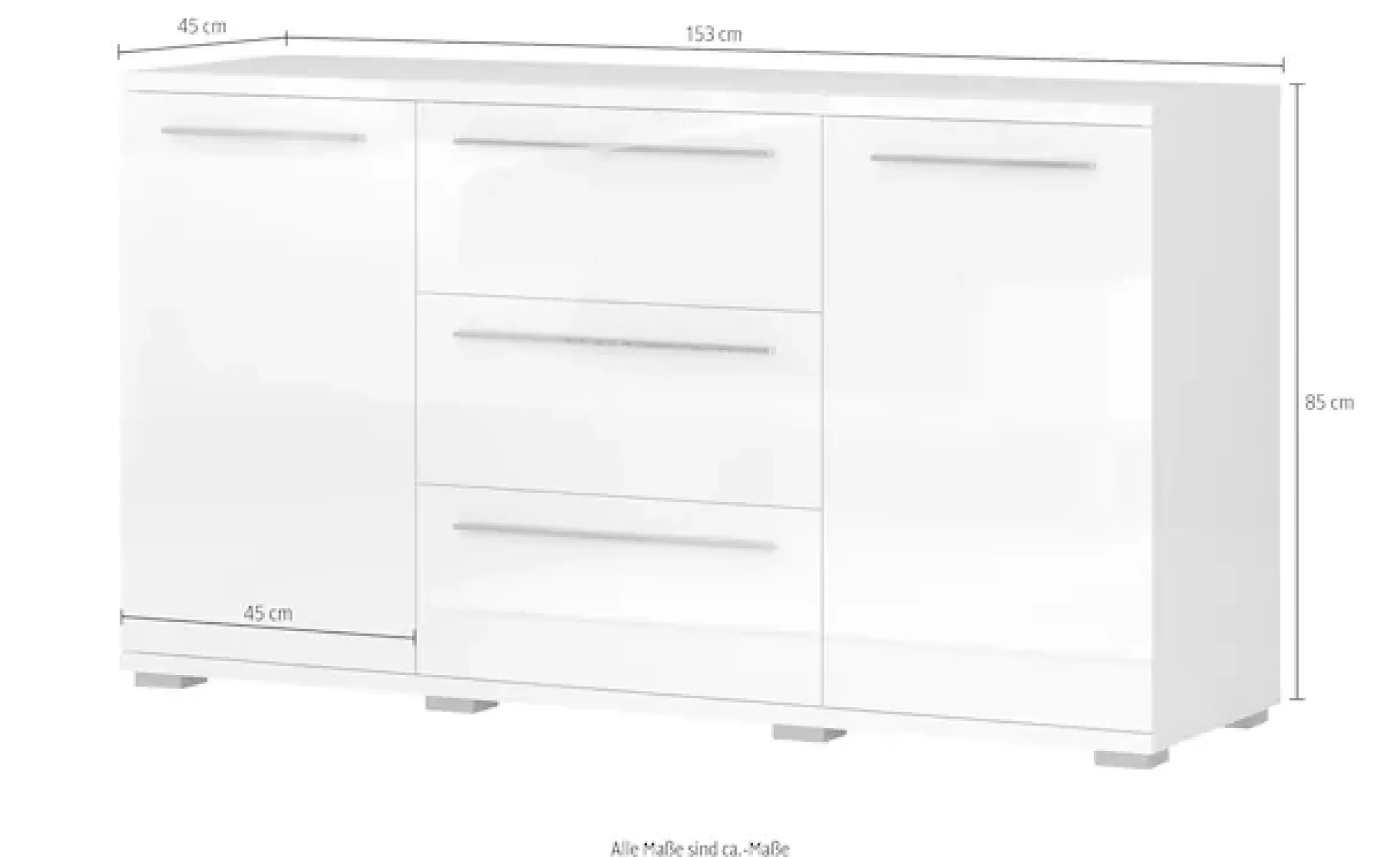 OTTO home Sideboard »Piano, Kombikommode, 2-türig mit 3 Schubladen, 153x45x85cm« UV lackiert, hochglänzend, Soft-Close Funktion,