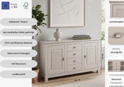 OTTO home Sideboard »Rauna, Kommode, Landhausstil« B/T/H: 150/37/84 cm,Kommode, FSC®-zertifiziertes Massivholz, Breite 150 cm