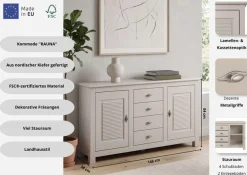 OTTO home Sideboard »Rauna, Kommode, Landhausstil« B/T/H: 150/37/84 cm,Kommode, FSC®-zertifiziertes Massivholz, Breite 150 cm