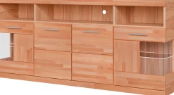 OTTO home Sideboard »RIBE20 Fronten massiv,Korpus Melamin, 2 Türen mit Glaseinsatz« B/T/H: 180/35/80cm, 3 offene Fächer und 6 geschlossene, Kernbuche
