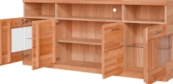 OTTO home Sideboard »RIBE20 Fronten massiv,Korpus Melamin, 2 Türen mit Glaseinsatz« B/T/H: 180/35/80cm, 3 offene Fächer und 6 geschlossene, Kernbuche