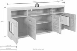 OTTO home Sideboard »RIBE20 Fronten massiv,Korpus Melamin, 2 Türen mit Glaseinsatz« B/T/H: 180/35/80cm, 3 offene Fächer und 6 geschlossene, Kernbuche