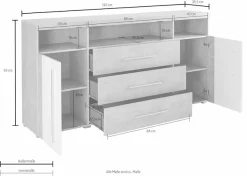 OTTO home Sideboard »Roger,Breite 182cm, stilvolle Schrank, 2 Holztüren 3 Schubladen« Kommode mit viel Stauraum, Einlegeböden verstellbar