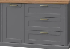 OTTO home Sideboard »Tara, Landhaus Kombikommode B/T/H: 138/48/91 cm, FSC®-zertifiziert« Soft-Close-Funktion, goldfarbene Metallgriffe, Innendekor Holzoptik,lackiert mit wasserbasiertem UV-Lack, unempfindlich und kratzfest