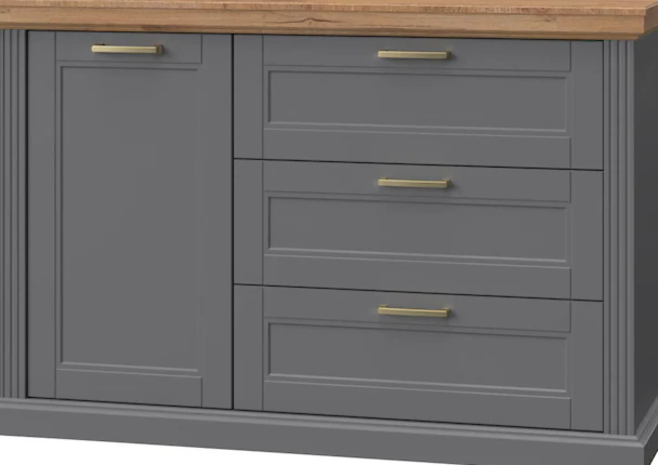 OTTO home Sideboard »Tara, Landhaus Kombikommode B/T/H: 138/48/91 cm, FSC®-zertifiziert« Soft-Close-Funktion, goldfarbene Metallgriffe, Innendekor Holzoptik,lackiert mit wasserbasiertem UV-Lack, unempfindlich und kratzfest