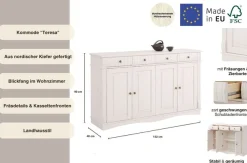 OTTO home Sideboard »Teresa« Maße (B/T/H): 152/37/90 cm,Kommode, 4-türig, Breite 152 cm, aus massiver Kiefer, FSC®