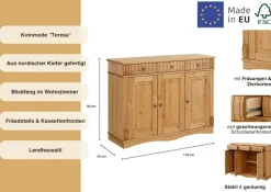 OTTO home Sideboard »Teresa« Maße (B/T/H): 118/40/90 cm,Kommode, 3-türig, Breite 118 cm, aus massiver Kiefer, FSC®