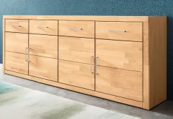 OTTO home Sideboard »Trondheim,200 cm breit,42 cm tief, Fronten Holzmassiv, Metallgriffe« Korpus aus Holzwerkstoff,4 Türen, 4 Schubladen, insgesamt 8 Fächer