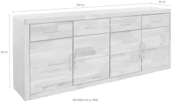 OTTO home Sideboard »Trondheim,200 cm breit,42 cm tief, Fronten Holzmassiv, Metallgriffe« Korpus aus Holzwerkstoff,4 Türen, 4 Schubladen, insgesamt 8 Fächer