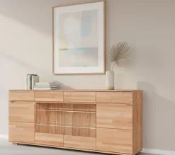 OTTO home Sideboard »VETRO Teilmassiv, Fronten Massivholz, Wohnzimmer, Stauraum,Griffmulde« B/T/H:199/40/85cm, 2 Schubladen, 7Fächer
