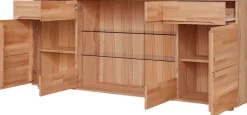OTTO home Sideboard »VETRO Teilmassiv, Fronten Massivholz, Wohnzimmer, Stauraum,Griffmulde« B/T/H:199/40/85cm, 2 Schubladen, 7Fächer
