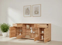 OTTO home Sideboard »VETRO Teilmassiv, Fronten Massivholz, Wohnzimmer, Stauraum,Griffmulde« B/T/H:199/40/85cm, 2 Schubladen, 7Fächer