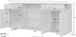 OTTO home Sideboard »VETRO Teilmassiv, Fronten Massivholz, Wohnzimmer, Stauraum,Griffmulde« B/T/H:199/40/85cm, 2 Schubladen, 7Fächer