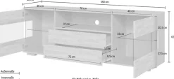 OTTO home Sideboard »VETRO Teilmassiv, Fronten Massivholz, Wohnzimmer, Stauraum,Griffmulde« B/T/H:180/40/63cm, 2Schubladen, 4 geschlossene & 2 offene Fächer