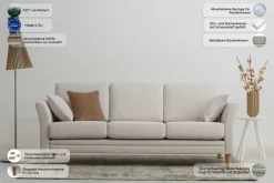 OTTO home 3-Sitzer »Arellano, Breite 217 cm« klassisches Design, 2 Zierkissen inklusive, Webstoff fein